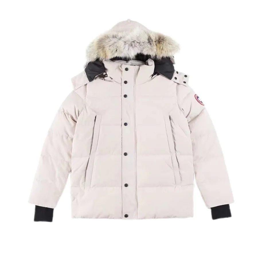 Off-white Canada Goose parka with a fur-trim hood shown on a white background